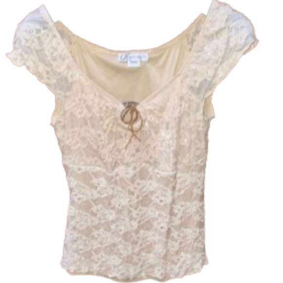 dressbarn Tops - Dressbarn  Beige Stretchy Lace-like On or Off Shoulder Sz Medium